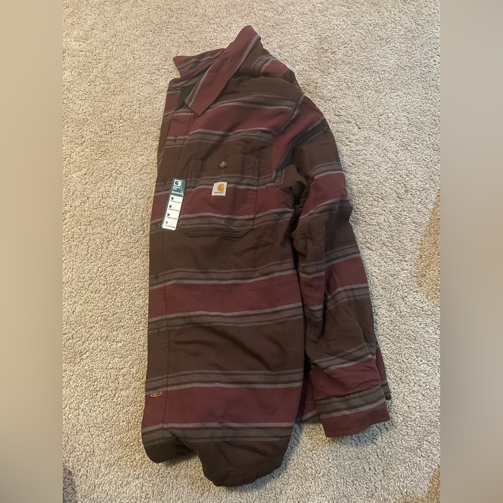 Maroon, gray, brown & black striped Carhartt jacket